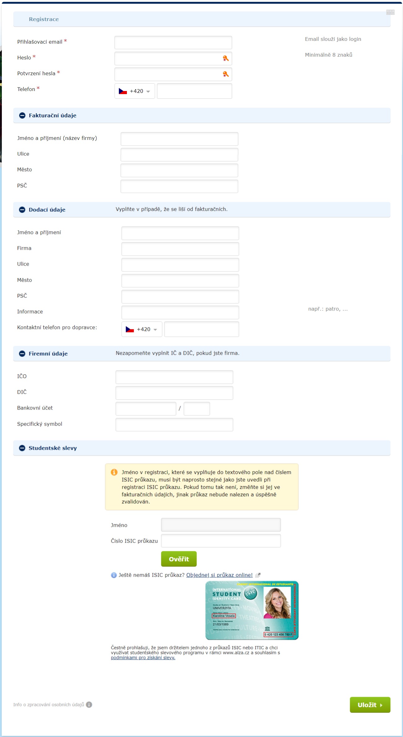 plná registrace na alza.cz
