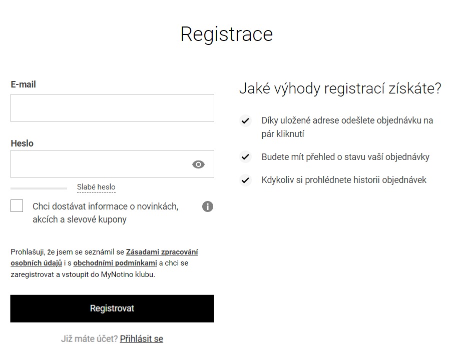 Notino registrace